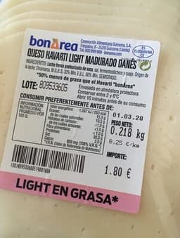 Queso havarti light madurado danés