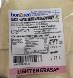Queso havarti light madurado danés